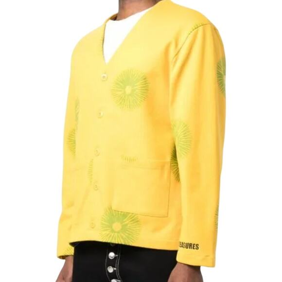 Pleasures Now Freeze Blue Cardigan Sweater Spore Print Large Streetwear Indie - Picture 12 of 13